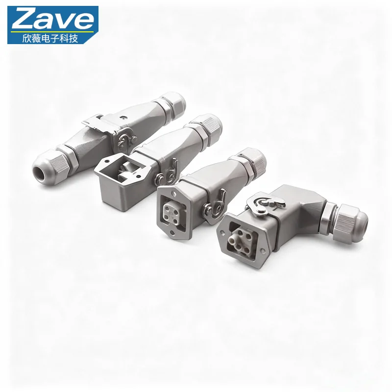 Heavy-Duty Connector (4/5 Contacts) - Side Exit HDC-HA003 Rectangular Waterproof Aviation Plug & Socket (Male-Female Mating)