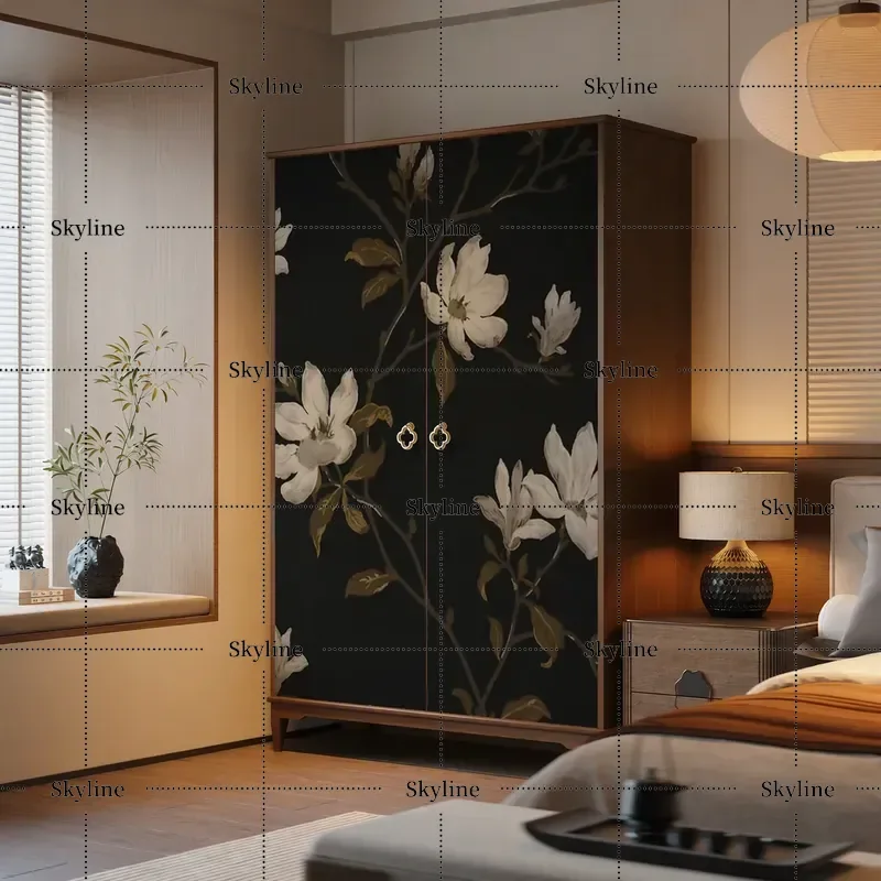 for Medieval Style Pure Solid Wood Wardrobe with Flower Pattern Light Luxury Complete Bedroom Locker New Chinese Style
