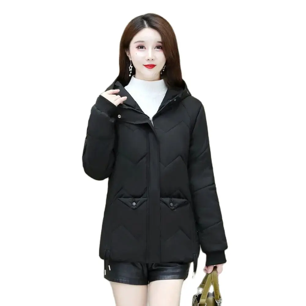 

Middle-aged Ladies Winter New Down Cotton-padded Jacket Coat Female Solid Color Hooded Korean Slim Mother Cotton-padded Clothes