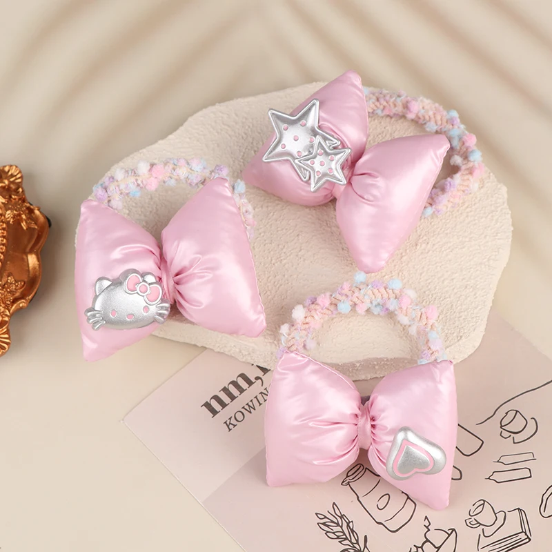 لطيف مرحبا كيتي الأطفال الشعر القوس حفلة هدية العلاقات الشعر الطفل القوس الكعك النسيج العلاقات الشعر الفتيات عالية ذيل حصان إكسسوارات الشعر