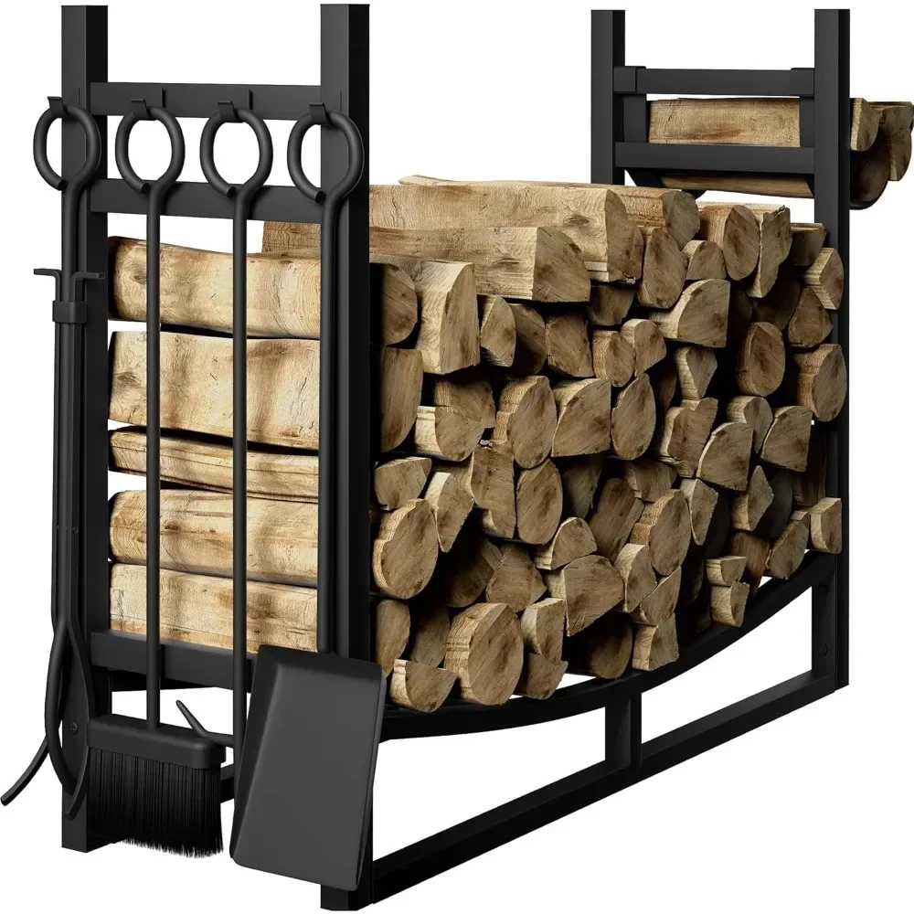 Large Firewood Rack 30.7in With Fireplace Tools Set, Heavy Duty Wide Wood, Wrought Iron Indoor Outdoor Kindling Log Holder