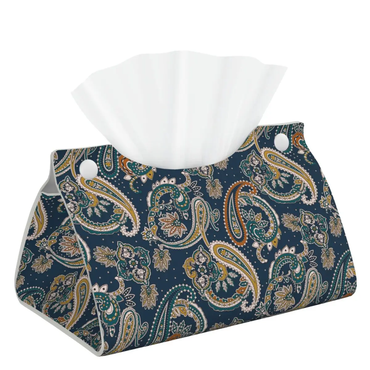 Stylish Traditional Indian Paisley Pattern Print Tissue Box Cover Holder Boho Bohemian Style Leather Tissue Organizer Holder