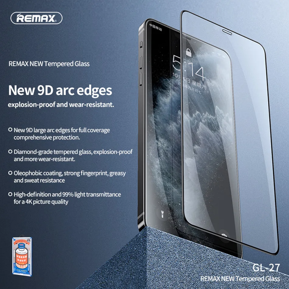 Remax Tempered Glass For iPhone 15 15Pro 14/13/12/11 Series Full Cover Curved 3D Screen Protector Explosion-proof Anti Scratch