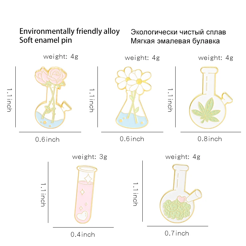 Róża miłośnicy emaliowane szpilki probówki stokrotki miłośnik roślin Lab broszki klapy metalowa plakietka nauka i chemia biżuteria sprzedaż hurtowa