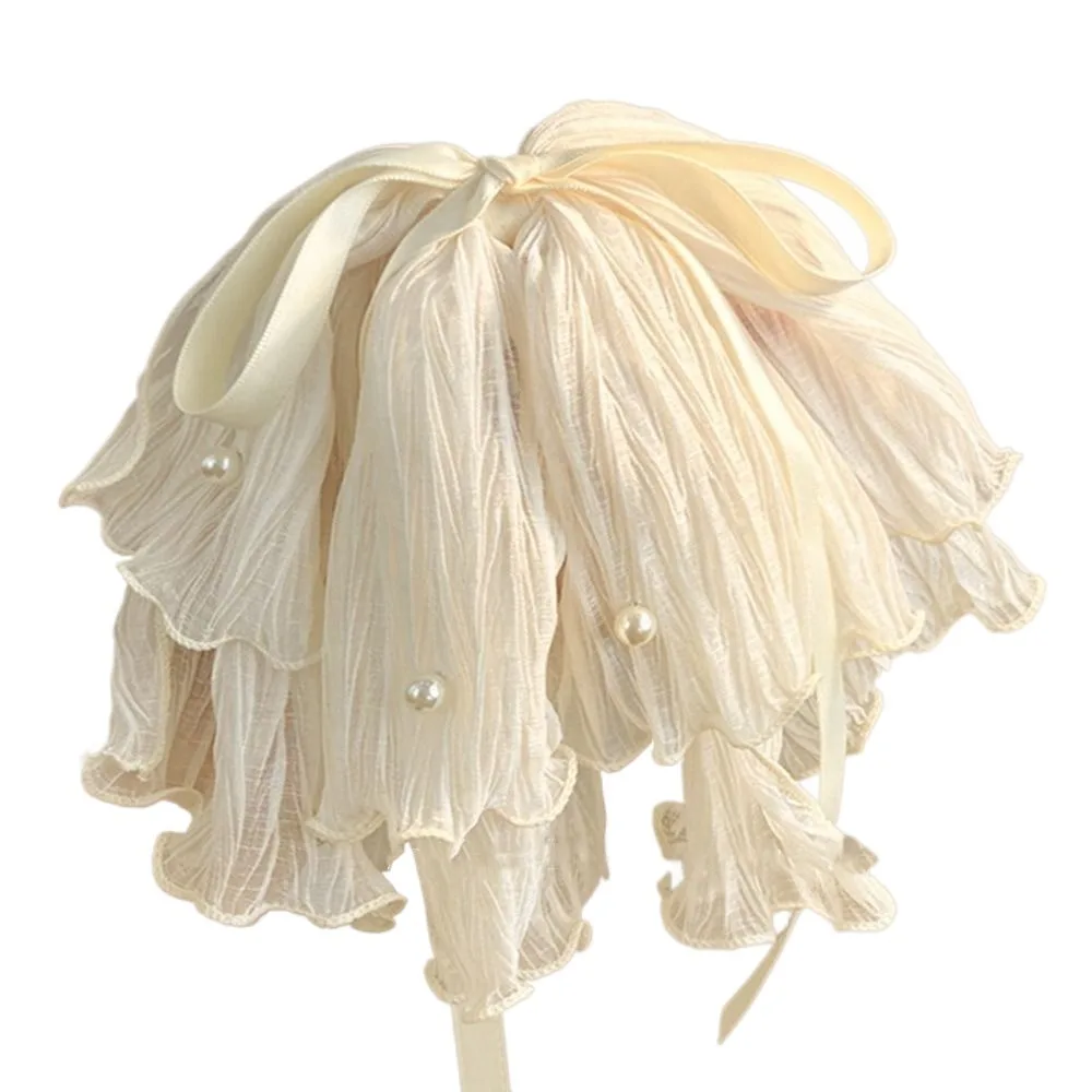 Super Fairy Bow Mesh Pearl Grab Clip Elegant Korean Style Pearl Bow Half-tie Hair Clip Headwear Ponytail Headband