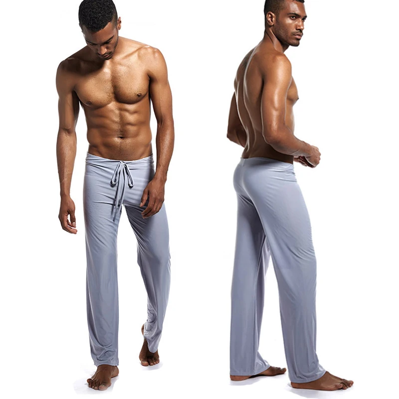 

Men's Home Pajama Pants Solid Color Strap Loose Casual Versatile Ice Silk Polyester Large Pants Youth Casual Summer Winter Black