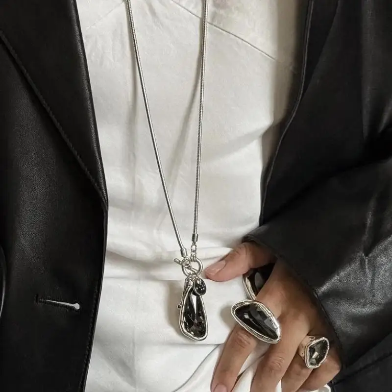 قلادة طويلة الإناث الشتاء سترة سلسلة غير النظامية كريستال قلادة جالبة للحظ المختنق قلادة للنساء هدايا أنيقة #5