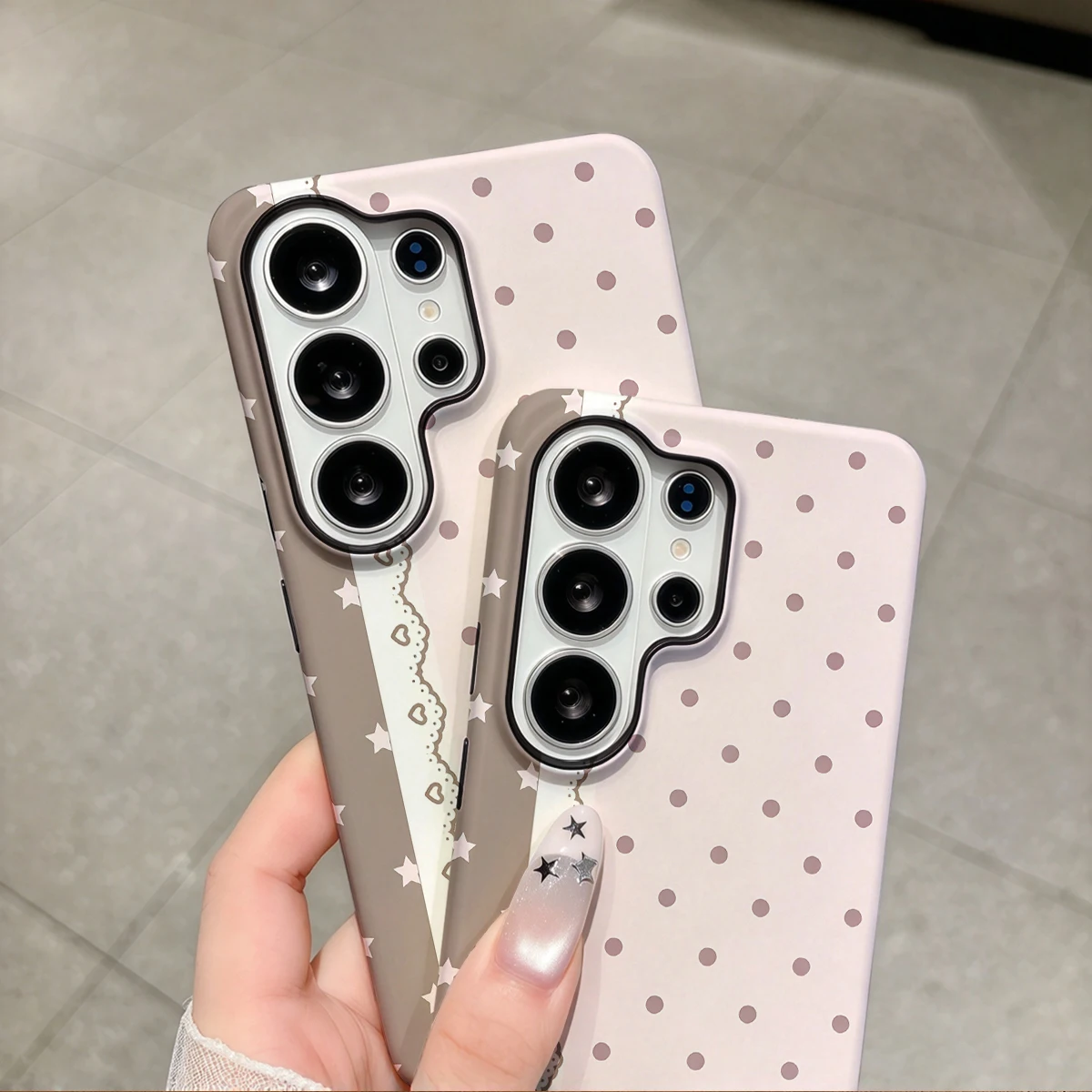 Pink Stars Lace Dots Phone Case For Samsung Galaxy S26 S25 Ultra S24 S23 Plus Hard Shock‑Absorption 2-in-1Protective Cover