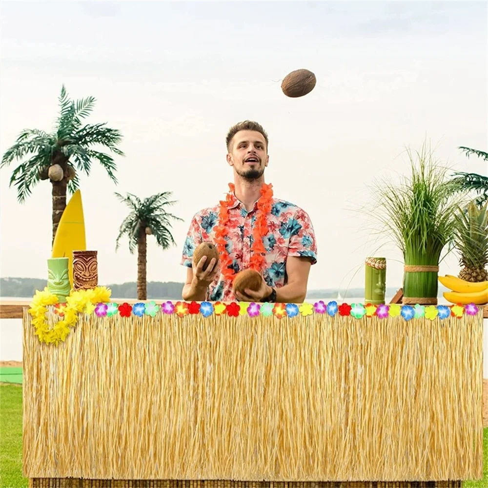 Hawaiian Straw Table Skirt Tropical Luau Grass Table Skirt Hawaiian Sea Beach Hula Party Decor Wedding Birthday Party Decoration - Image 4