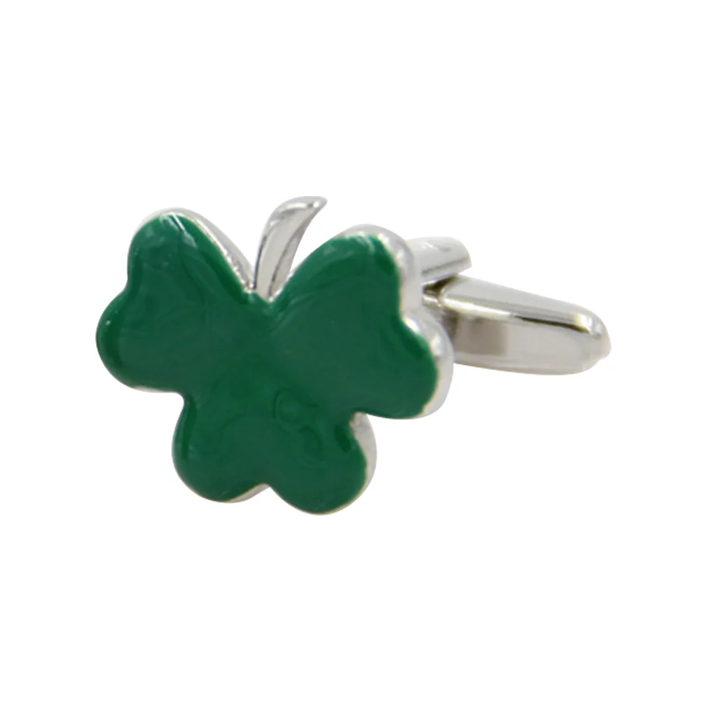 1Pair St Patrick's Day Exquisite Clover Cufflinks Alloy Chrome Plated Golden Copper Jewelry Gift for Men Women