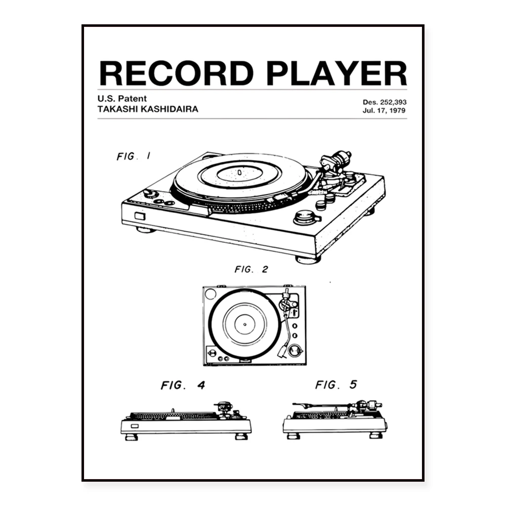 Record Player and Gramophone Disk Patent Printable Wall Art Poster, Record Store Music Studio Wall Decor Gift