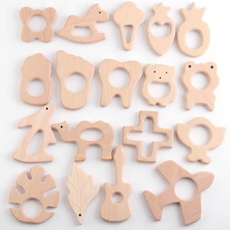 BPA Free Various Shape Beach Wood Baby Pacifier Teether Wooden Newborn Teething Ring Unfinished Baby Accessories Toys