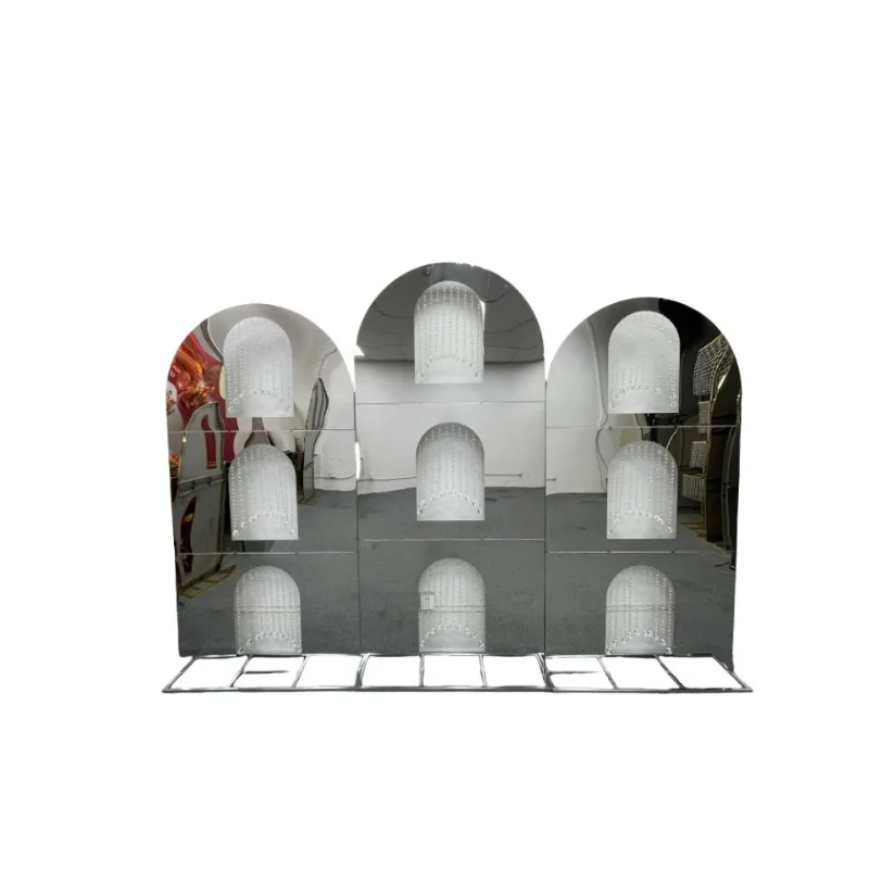 

New wedding props silver bead curtain wedding stage arrangement stainless steel arch screen arch three-piece set