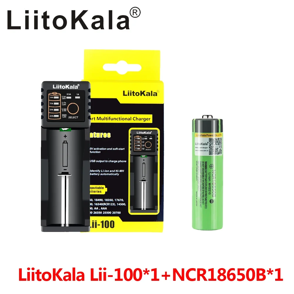 LiitoKala Lii-100 USB 18650/26650 Smart Charger + 1pcs NCR18650B 3.7 v 3400mah 18650 Lithium Rechargeable Battery For Flashlight