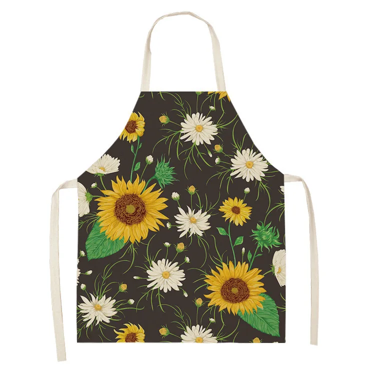 Sunflower Pattern Printed Cotton Linen Aprons Home Cleaning Cooking Kitchen Apron Cook Wear Adult Bibs Pinafore accessories