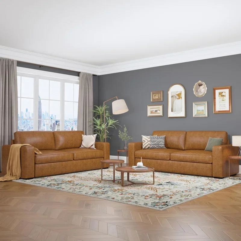 Juego de 2 plazas de dos plazas, conjunto de muebles de sala de estar, sofá de cuero Faxu de gran tamaño, sofá tapizado de 3 plazas con asientos profundos, sofá desmontable