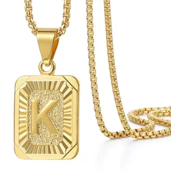 Initials Pendant Letter Necklace For Women Men Gold Color Silver Color Square Alphabet Charm Box Link Chain Couple Pendant GPM05