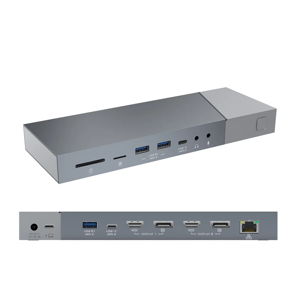 Displayexhaus- Station d'accueil 16 en 1, airies USB C, Ethernet, Type C vers HDTV, 2 DP, 2 SD4.0, Micro SD4.0, 62Usb-c