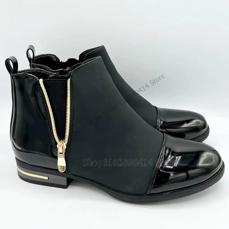 

Black Beige Patchwork Zipper Decor Ankle Boots Fashion Slip On Men Boots Luxury Handmade Party Banquet Office Men Casual Shoes