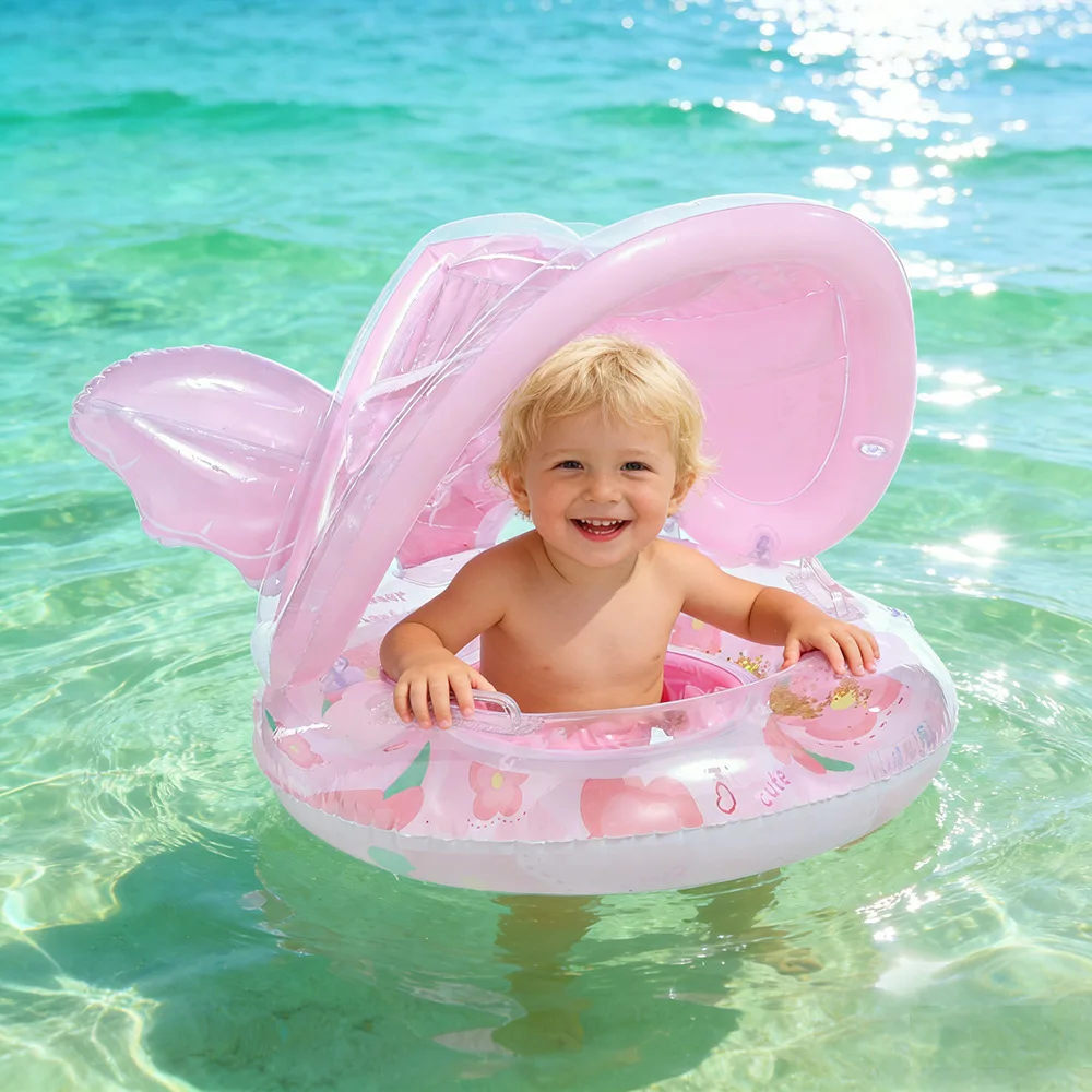 

Squins Flower Baby Inflatable Swimming Seat with Removable Sunshade Swim Ring Circle Arm Sleeve Floats Baby Floating Pool Rings