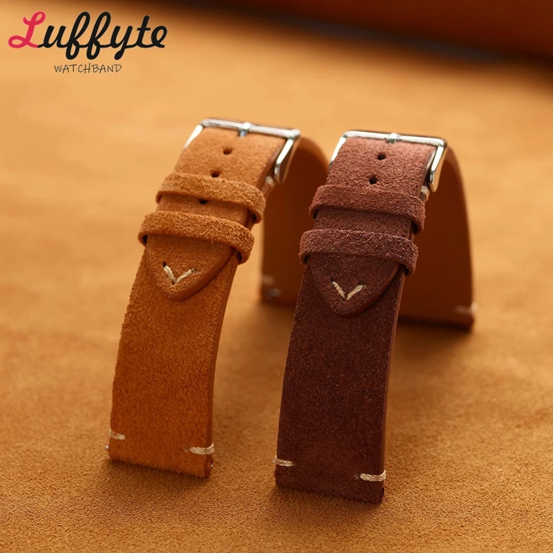Cinturini da polso con cuciture fatte a mano 18/20/22mm Cinturino di ricambio per cinturino Accessori per cinturini in vera pelle scamosciata vintage