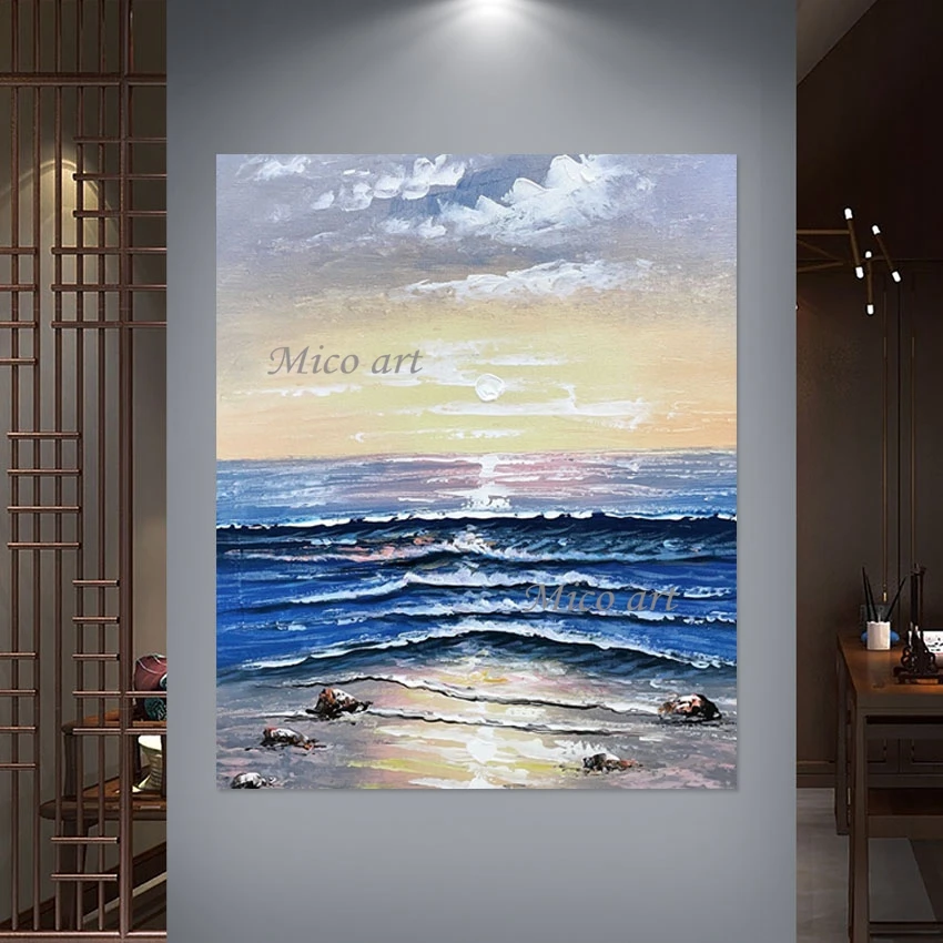 High Quality Sea Wave Oil Paintings Natural Landscape Art Picture Abstract Canvas Acrylic Decor Beautiful Frameless Wall Poster