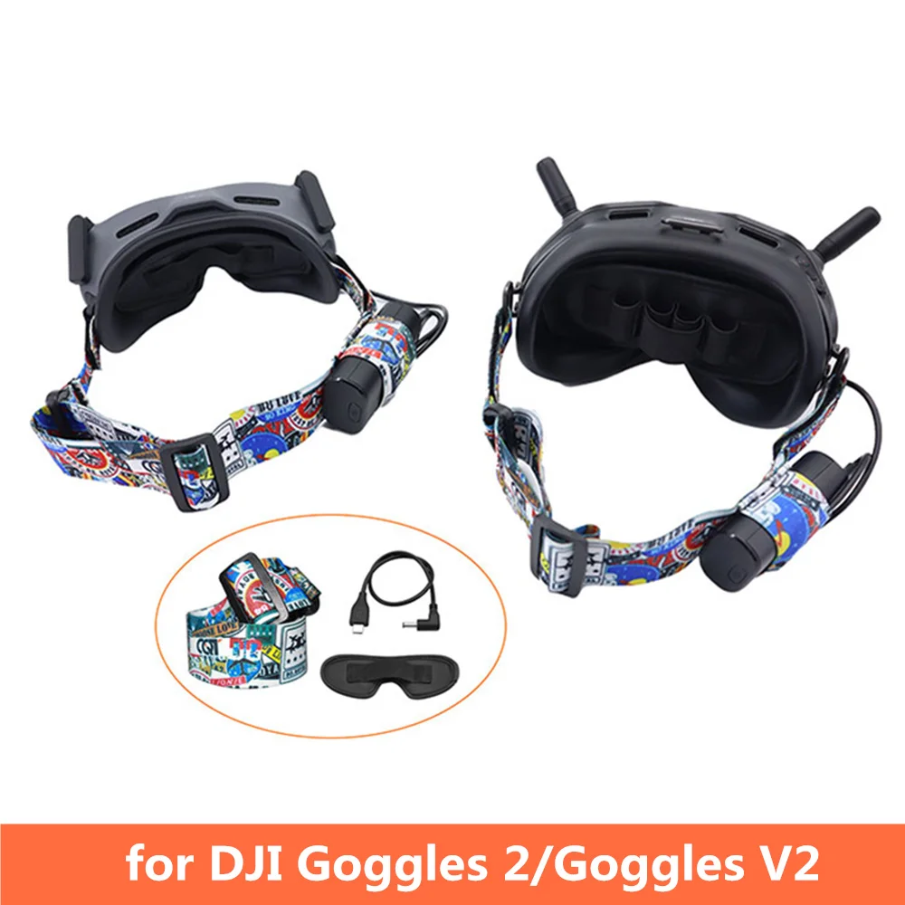 

Battery Strap Clip Holder for Googles 2 Headband Kerchief Colorful Adjustable Headband+Cable Manager for DJI Avata Goggles V2