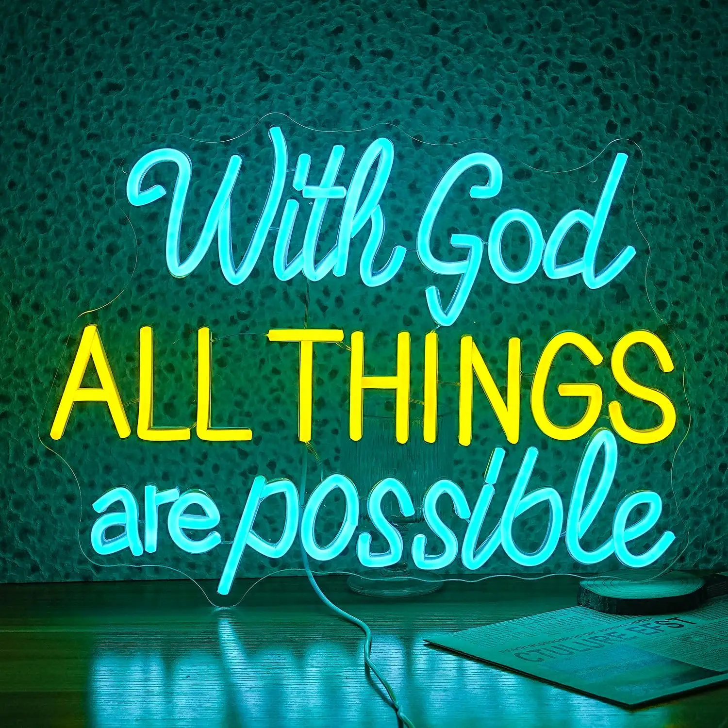 

Светодиодная неоновая вывеска «С Богом всё возможно» с USB-питанием и регулировкой яркости, неоновая надпись «Вера» для церкви, спальни, гостиной, христианский декор для дома