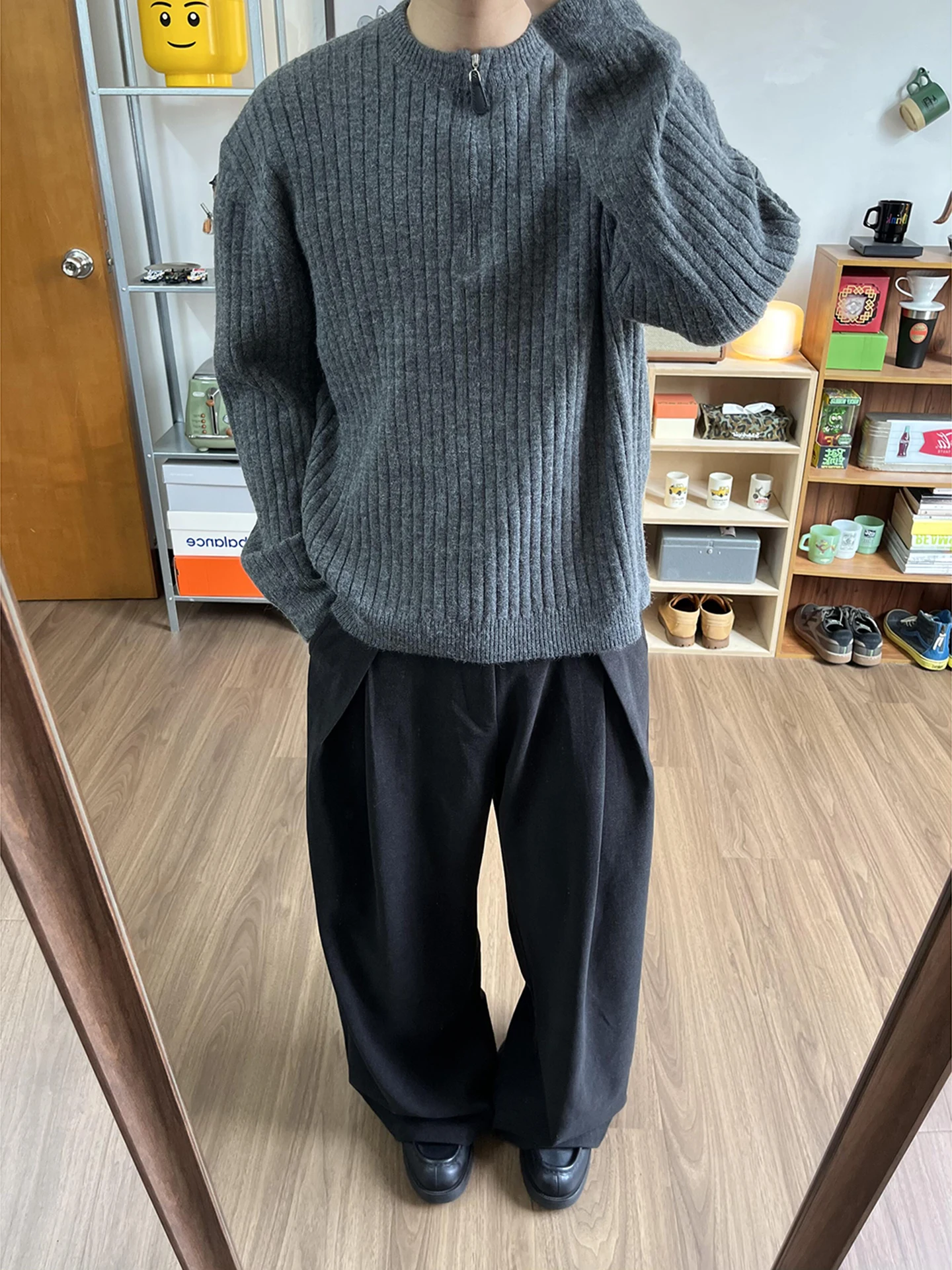 

Men's Knitted Sweater f Zipper Autumn Winter Lazy Texture Stripe Outerwear Base irt Casual Loose Fit Korean Sle