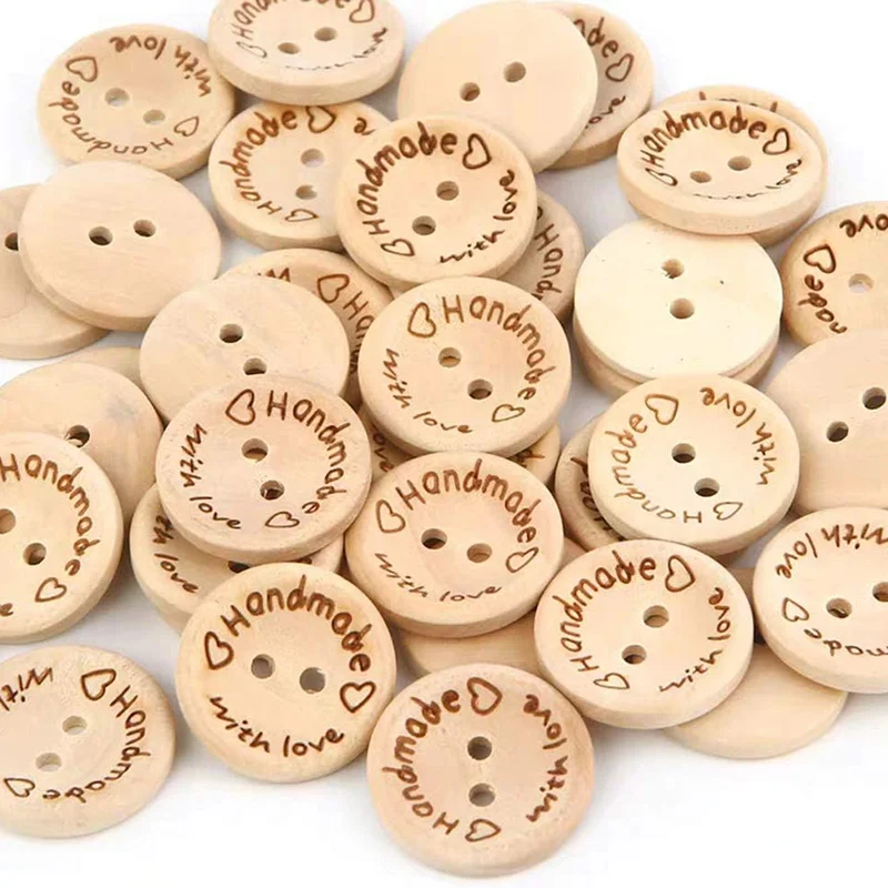 

50/100Pcs Wooden Handmade Buttons 15/20/25mm Wooden Sewing Round Buttons Bulk DIY Crafts Love Buttons For Clothing Accessories