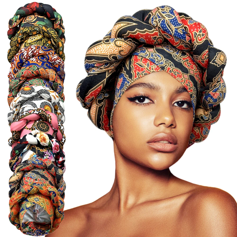 African Headtie Bonnet Hat Turban for Women Muslim Head Wrap Nigerian Scarf Braid Hijab Femme Chemo Caps Cover