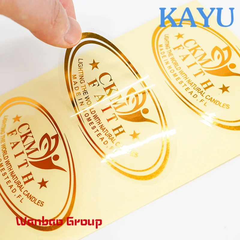 Custom  Self Adhesive Vinyl Customized Printing Clear Gold Foil Water Proof Plastic Stickers Transparent Logo Label