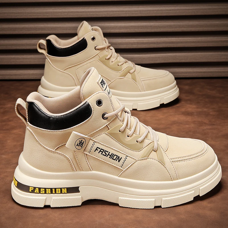 2025 Новые мужские большие желтые ботинки Прочная противоскользящая подошва Высокая верхняя массивная подошва Зимние британские рабочие ботинки на флисовой подкладке Мотоцикл