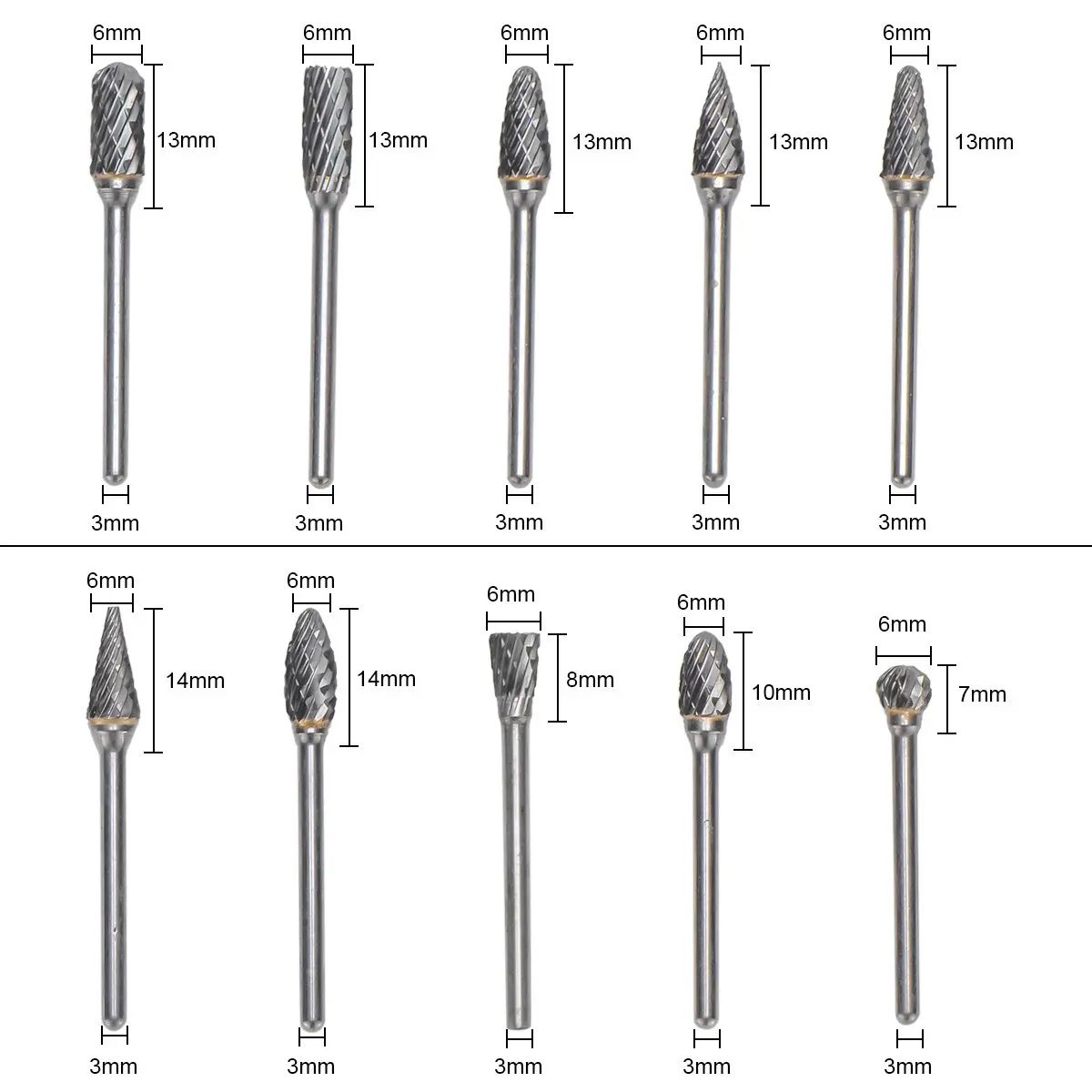 10 Pcs Tungsten Carbide Rotary Tools Wood Carving Bits Set for Professional DIY Crafts Hobbies Home Repair Model Making