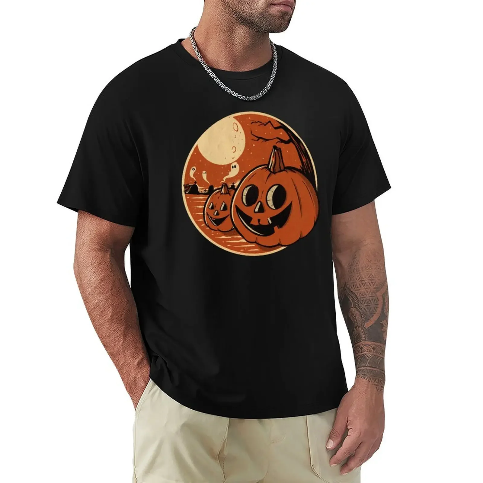 

Vintage Halloween Pumpkin Scene T-shirt vintage sports fans blanks mens clothing