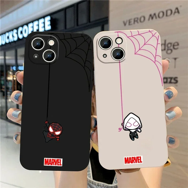 Marvel Spiderman Couple Phone Case For iPhone 14 15 13 12 11 Pro Max Mini 8 7 Plus SE 2020 Liquid Silicone Funda Back Cover