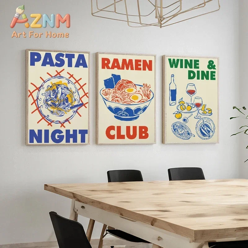 Trendy Coffee Cheers Print Posters Retro Wine Pasta Night Food Print Canvas Painting Bar Club Wall Art Room Kitchen Home Decor