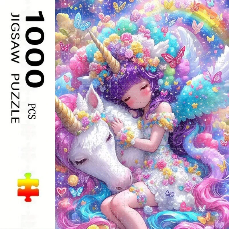 Large Size Jigsaw Puzzle 500/1000/1200/2000 Pcs Unicorn and Cute Cartoon Girl Jigsaw Puzzles for Adults Stress Relief Toys Gift