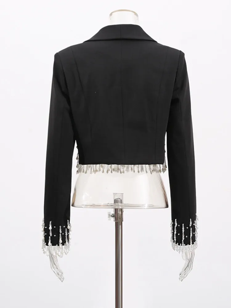 ZOCI سترة نسائية عصرية بشراشيب لؤلؤي تصميم فريد من نوعه سترة نسائية للمكتب معاطف بياقة مدببة لصيف 2025 نمط جديد