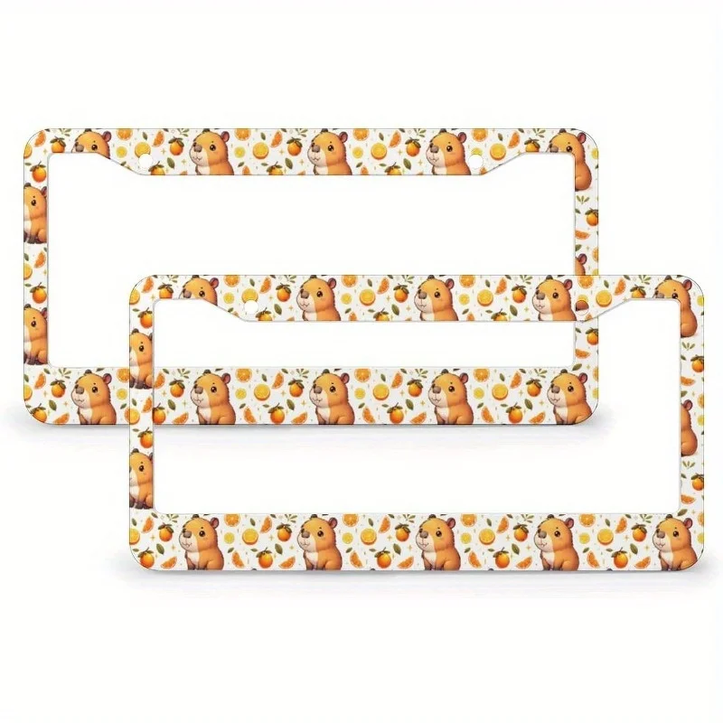 Funny Orange Capybaras 2 Pack License Plate Frames Car License Plate Car Accessories with 2 Holes and Screws  Aluminum