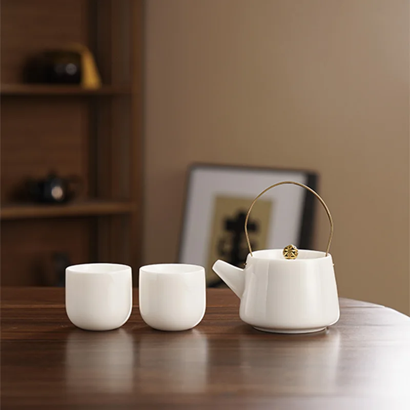 

White Porcelain Travel Kung Fu Tea Set Small Portable Home Outdoor Tea Ceramic Teapot Teacup Dry Brewing Plate