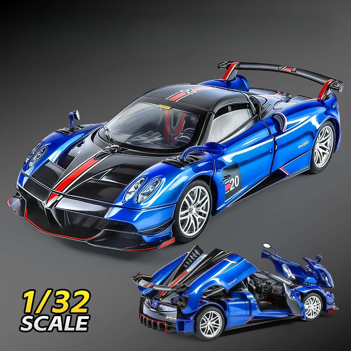 

1:32 Huayra BC Alloy Sports Car Model Diecast Metal Simulation Racing Vehicles Model Sound Light Collection Kids Toy Gift