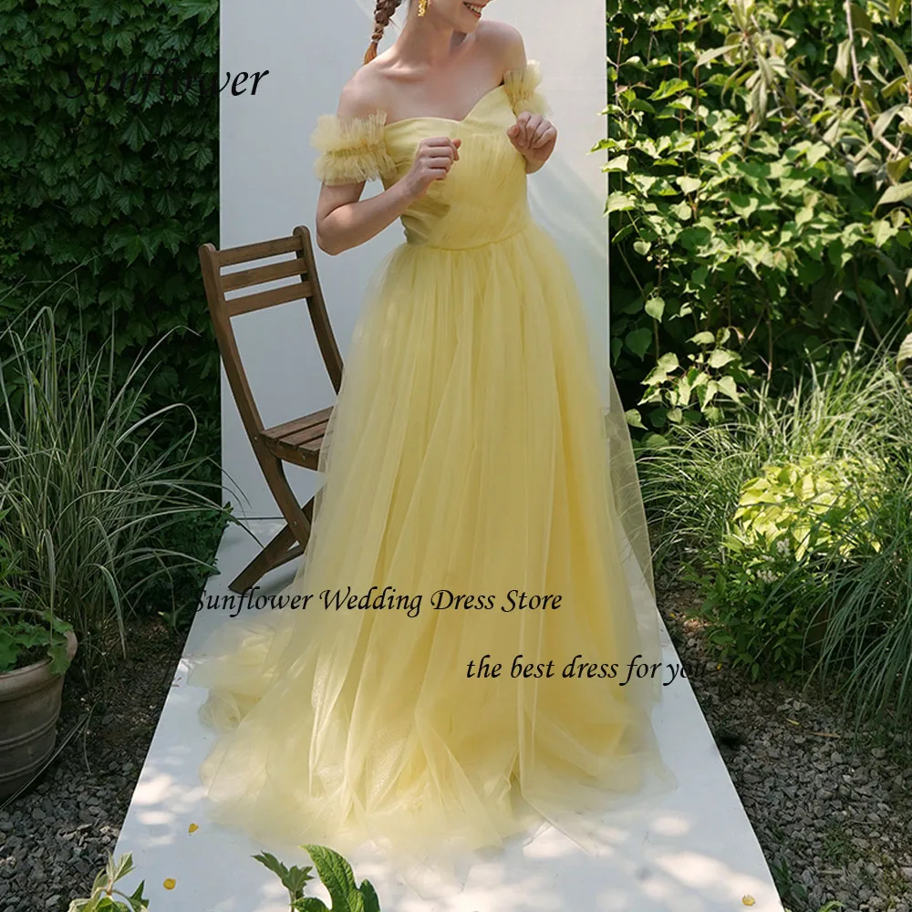 

Sunflower Boat Neck Formal Evening Dress 2023 Slim Tulle Off the Shoulder A-LINE Floor-Length High-end Custom Party Gowns