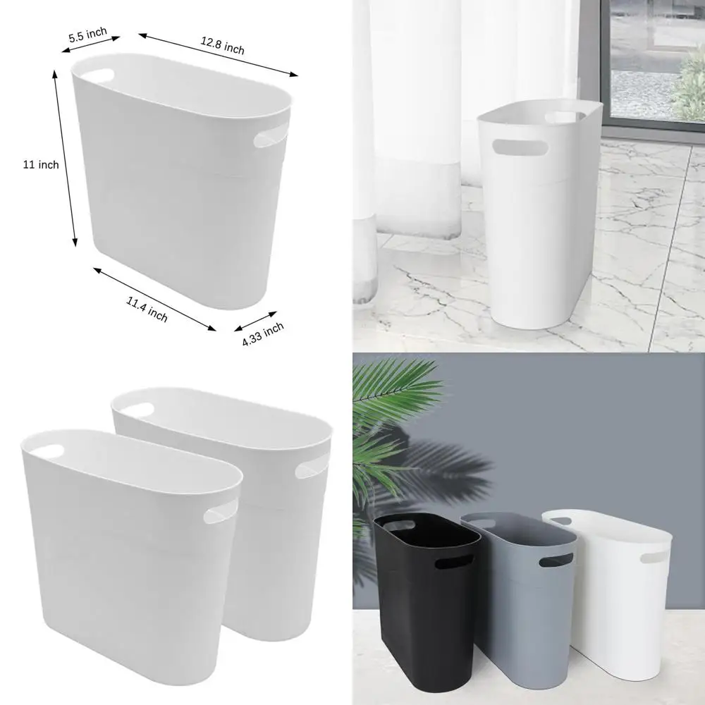 

Compact 2-Pack 3.2-Gallon Plastic Trash Cans with Handles for Home and Office Use (White)