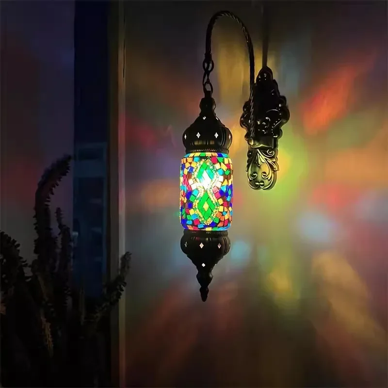 

Vintage Exotic Restaurant Hotel Bar Man Türkiye Decorative Corridor Mosaic Glass Wall Lamp
