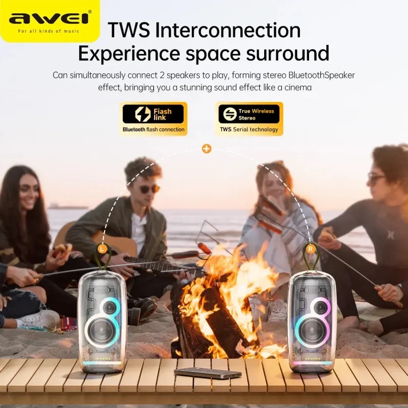 Outdoor Caixa De Som Music Box Portable Bluetooth Speaker Surround Sound Box Bass Subwoofer with TWS TF Phantom Lights IPX4