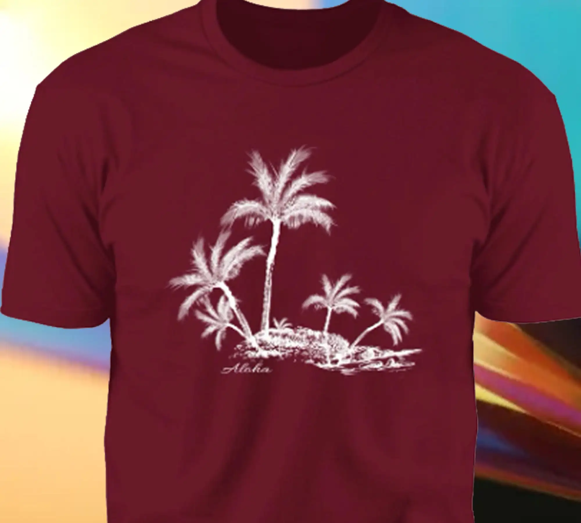 Aloha Hawaii Palms Beach And Ocean Waves T Shirt Closeout