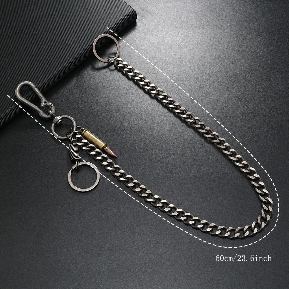 حزام استانلس ستيل سلسلة الهيب هوب روك الشرير هوك بنطلون بانت رصاصة سلسلة معدنية المفاتيح مشبك حلقي كيرينغ مجوهرات ﻿