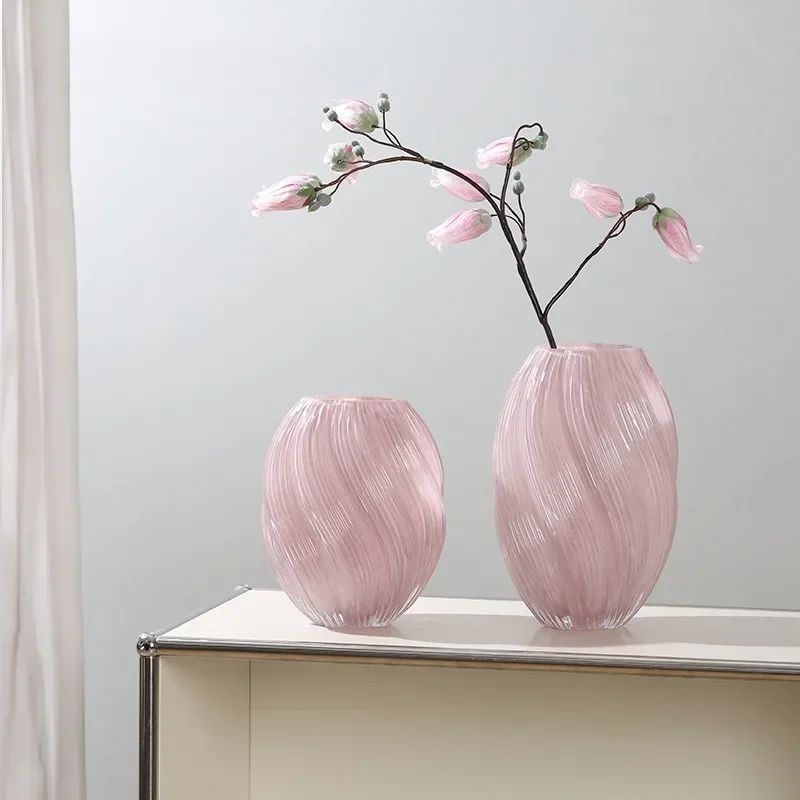 

Light Luxury Pink Irregular Spiral Shaped Glass Vase Modern Creative TV Cabinet Decorative Vase Home Art Ornaments