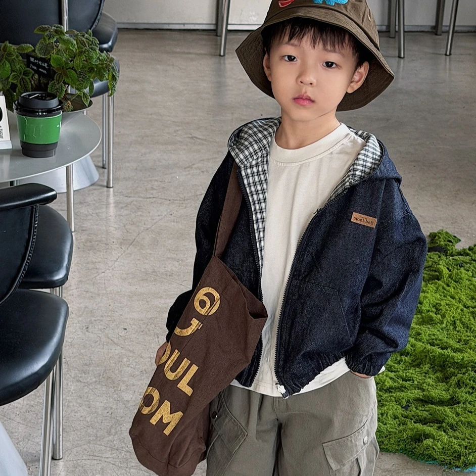 Boys' Coat  Spring and Autumn New Children's Wear Korean Style Boys and Girls Wear Cowboy Hoodie Jackets on Both Sides